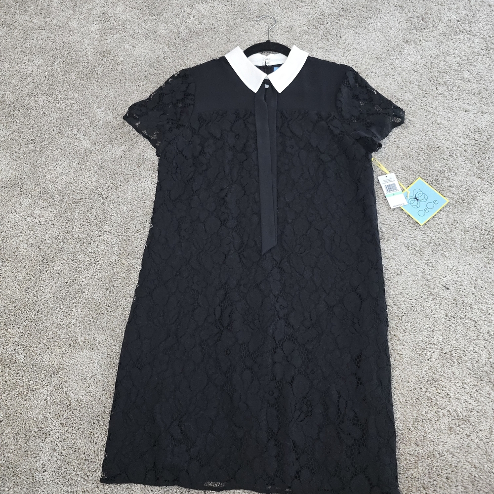 CeCe Black Lace Dress with White Accents